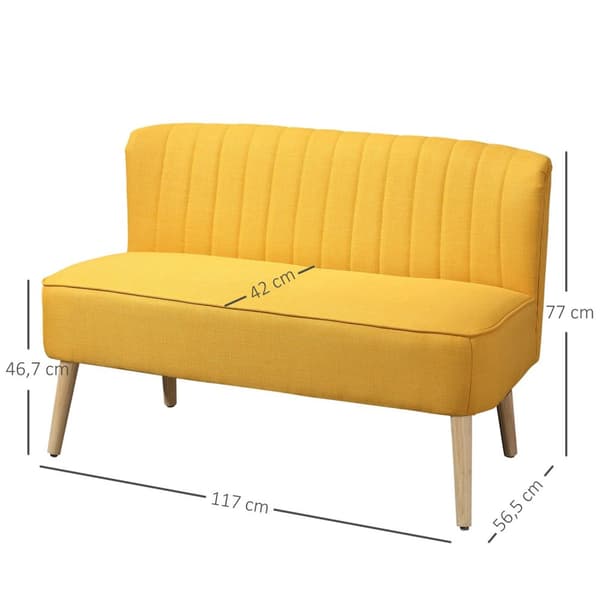 2-seters stoffsofa trukket sofa sittegruppe lounge sofa treskum gul 117 x 56,5 x 77 cm