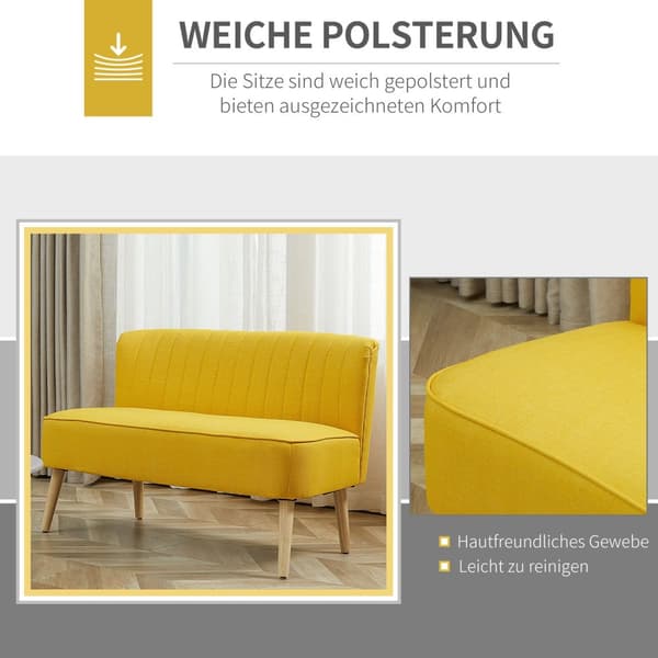 2-seters stoffsofa trukket sofa sittegruppe lounge sofa treskum gul 117 x 56,5 x 77 cm