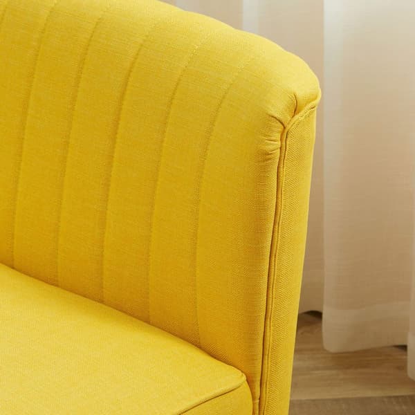 2-seters stoffsofa trukket sofa sittegruppe lounge sofa treskum gul 117 x 56,5 x 77 cm