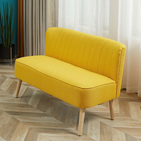 2-seters stoffsofa trukket sofa sittegruppe lounge sofa treskum gul 117 x 56,5 x 77 cm
