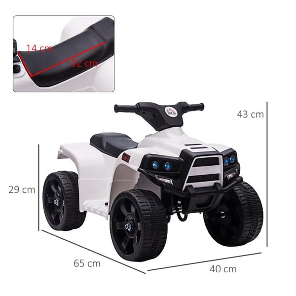Mini Elektrisk Quad Elektrisk ATV Barnvagn Elmotorcykel med 2 strålkastare Elektrisk Quad Strandbil Form PP Stål Svart+Vit