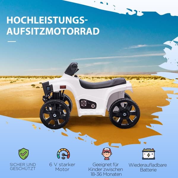 Mini Elektrisk Quad Elektrisk ATV Barnvagn Elmotorcykel med 2 strålkastare Elektrisk Quad Strandbil Form PP Stål Svart+Vit