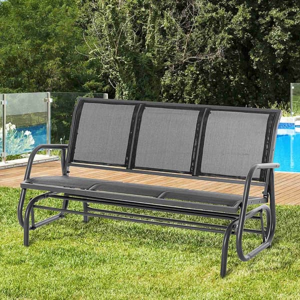 3-seters gyngestol, robust hagebenk som hagehuske, metall, værbestandig, svart, 151x75x85cm