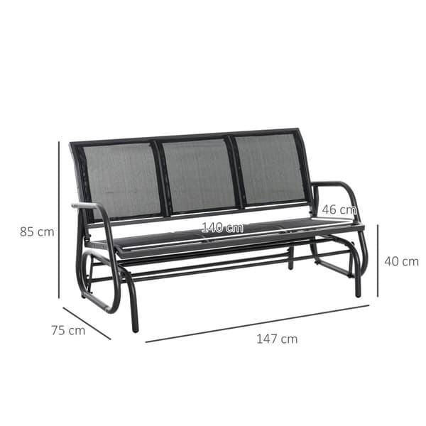 3-seters gyngestol, robust hagebenk som hagehuske, metall, værbestandig, svart, 151x75x85cm