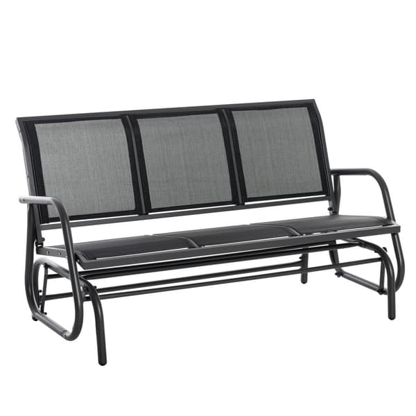 3-seters gyngestol, robust hagebenk som hagehuske, metall, værbestandig, svart, 151x75x85cm