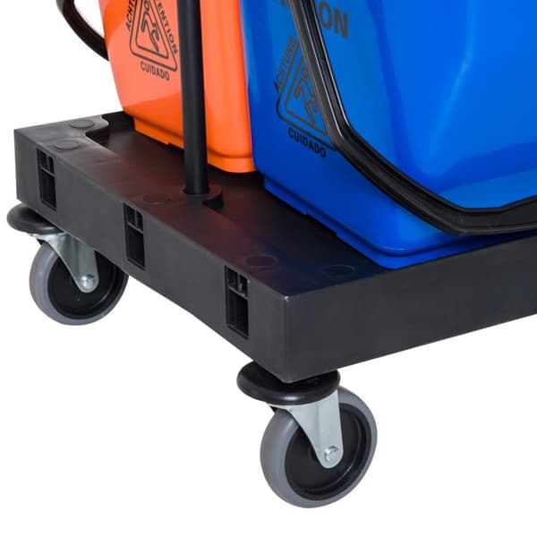 Städvagn städvagn med 4 hjul, systemvagn för professionell rengöring, svart/blå/orange, 111x63,3x103cm