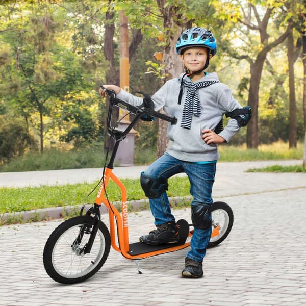 Børnescooter fra 5 år, cityscooter med pneumatiske dæk 16/12 tommer, orange, 135 x 58 x 88-94 cm