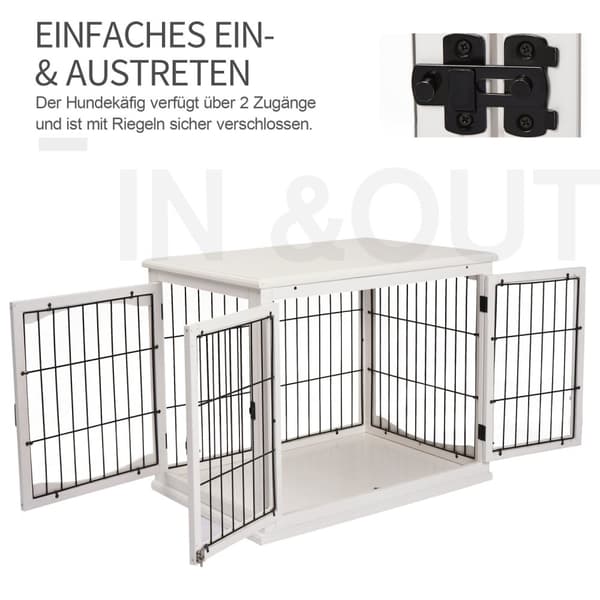 Koirakennel koirakodin kuljetuslaatikko pieneläinhäkki sisäkäyttöön koiranlaatikko eläinhäkki lemmikki MDF metalli valkoinen 81 x 58,5 x 66 cm