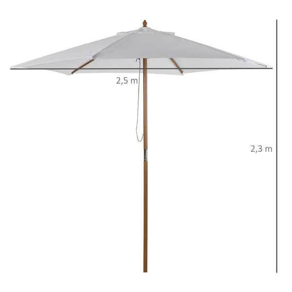 Parasol, haveparaply, 3-lags, solafskærmning, bambus 180/㎡ polyester, hvid, Ø2,5 x 2,3 m