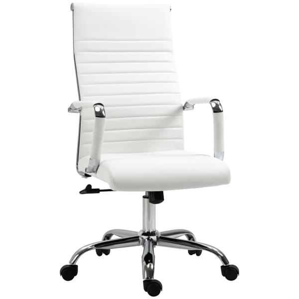Kontorstol med vippefunksjon, stålføtter, ergonomiske, 360° svingbare hjul, imitert skinn, bæreevne 120 kg, 54 x 62 x 104-114 cm, hvit