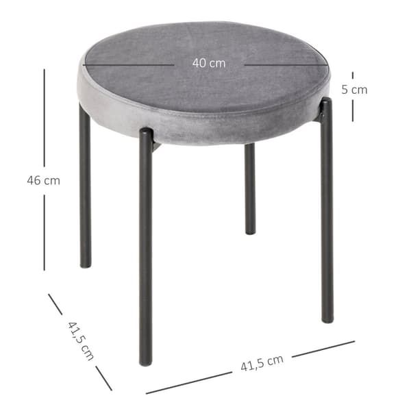 Sett med 4 spisestoler benkekrakker med polstret sete runde stoler barkrakker fløyelsberøring polyester stålgrå 41,5 x 41,5 x 46 cm