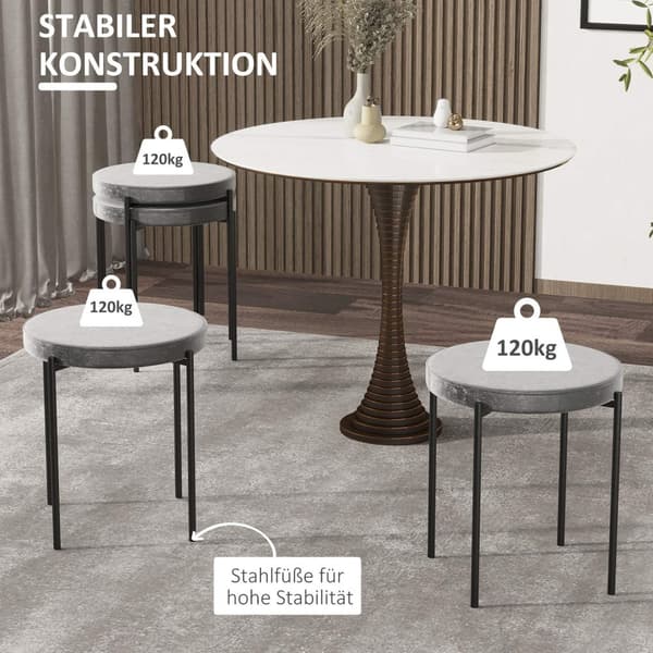 Sett med 4 spisestoler benkekrakker med polstret sete runde stoler barkrakker fløyelsberøring polyester stålgrå 41,5 x 41,5 x 46 cm