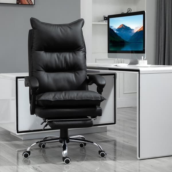 Kontorsstol skrivbordsstol med fotstöd, justerbar i höjdled, konstläder, svart, 66x72x122-130cm