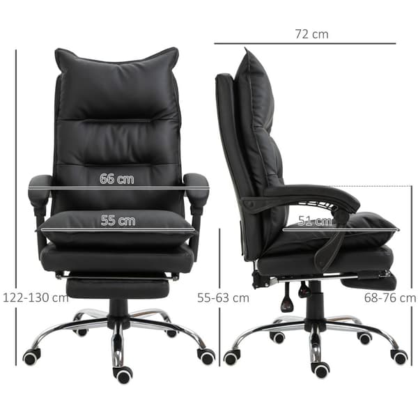 Kontorsstol skrivbordsstol med fotstöd, justerbar i höjdled, konstläder, svart, 66x72x122-130cm