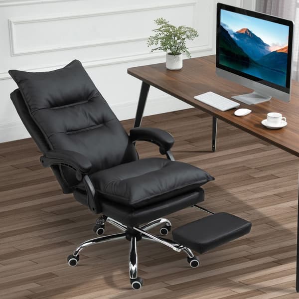 Kontorsstol skrivbordsstol med fotstöd, justerbar i höjdled, konstläder, svart, 66x72x122-130cm