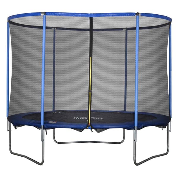 Trampoline med sikkerhetsnett, hagetrampolin for innendørs og utendørs bruk, fitness trampoline, blå + svart, opptil 113,6 kg, Ø305 x 248H cm