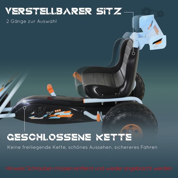 Poljin karting-poljinauto alkaen 3 vuotta säädettävällä istuimella, teräs, vaaleansininen, 97x66x59cm