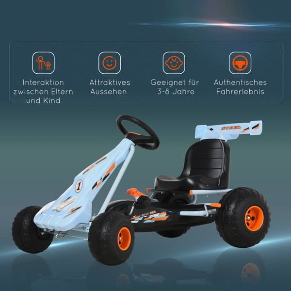 Poljin karting-poljinauto alkaen 3 vuotta säädettävällä istuimella, teräs, vaaleansininen, 97x66x59cm