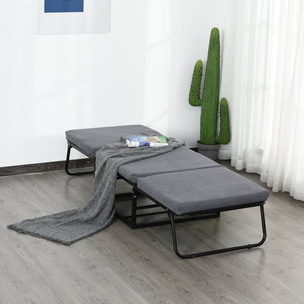 Gjesteseng sammenleggbar 2-i-1 krakk justerbar polyester stålskum grå 192x68x37cm