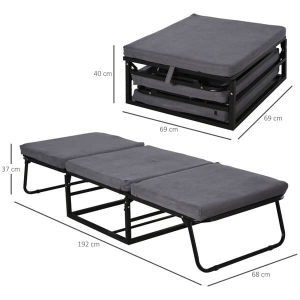 Gjesteseng sammenleggbar 2-i-1 krakk justerbar polyester stålskum grå 192x68x37cm