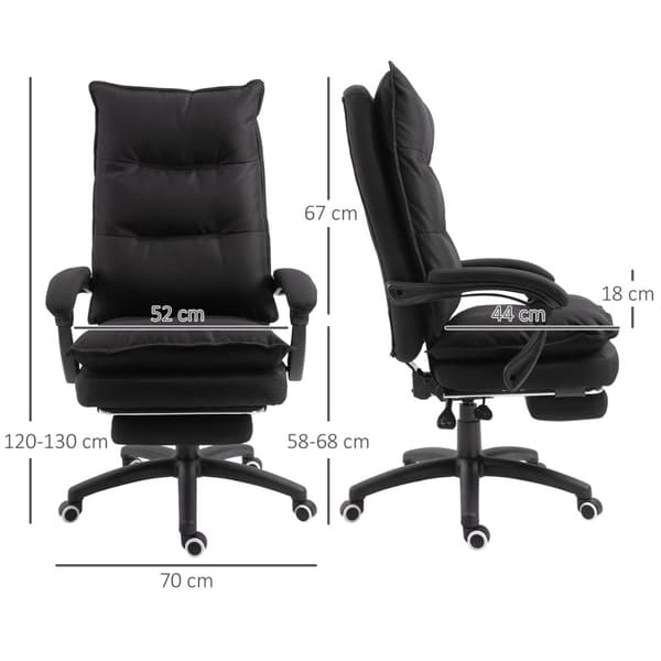 Massage Kontorstol med Udtrækkelig Fodstøtte Ergonomisk Skrivebordsstol Højdejusterbar Sort