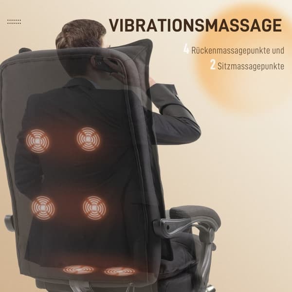 Massage Kontorstol med Udtrækkelig Fodstøtte Ergonomisk Skrivebordsstol Højdejusterbar Sort