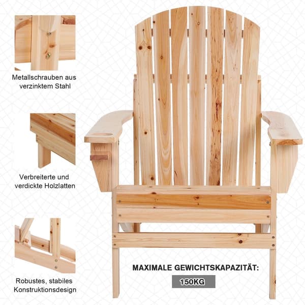 Adirondack hagestol med koppholder, hageseng, balkongstol, heltre, naturlig 72,5 x 97 x 93 cm