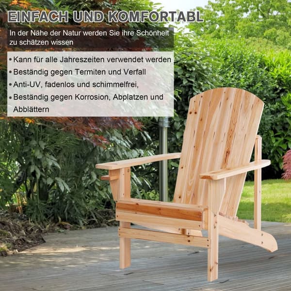 Adirondack hagestol med koppholder, hageseng, balkongstol, heltre, naturlig 72,5 x 97 x 93 cm