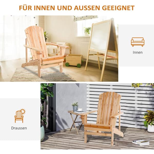Adirondack hagestol med koppholder, hageseng, balkongstol, heltre, naturlig 72,5 x 97 x 93 cm