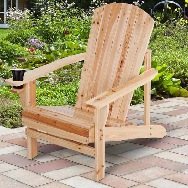 Adirondack hagestol med koppholder, hageseng, balkongstol, heltre, naturlig 72,5 x 97 x 93 cm
