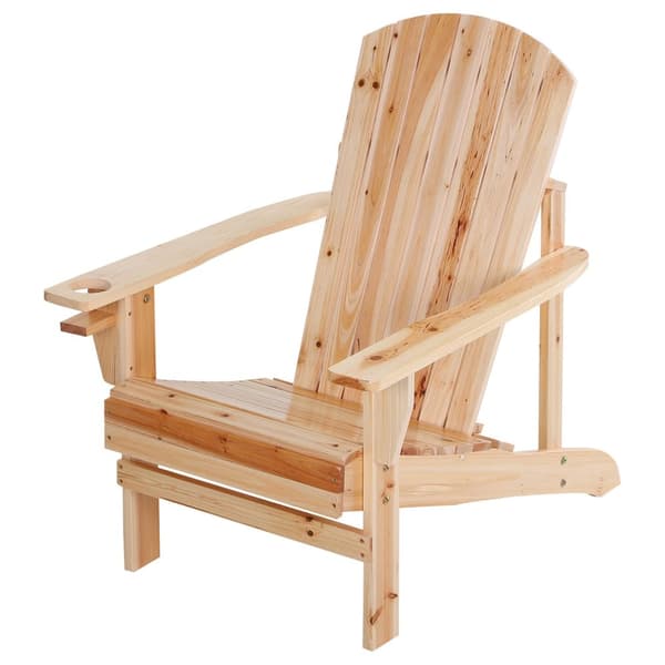 Adirondack hagestol med koppholder, hageseng, balkongstol, heltre, naturlig 72,5 x 97 x 93 cm
