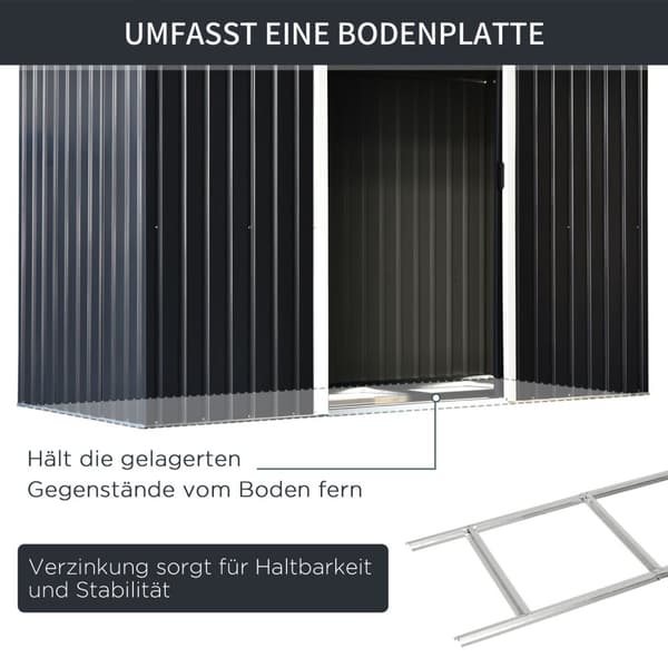 Redskabsskur, haveskur, redskabsskur med skydedør, ventilationsvindue, skråt tag, udendørs, stål, mørkegrå, 280 x 130 x 172 cm