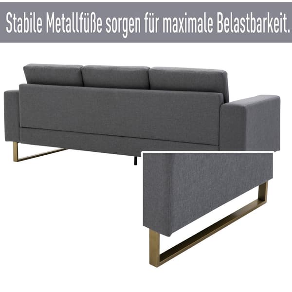 Polstret sofa 3-seters sofa stoff sofa sitteplasser TV lenestol pute armlen lin mørkegrå 200 x 82 x 78 cm