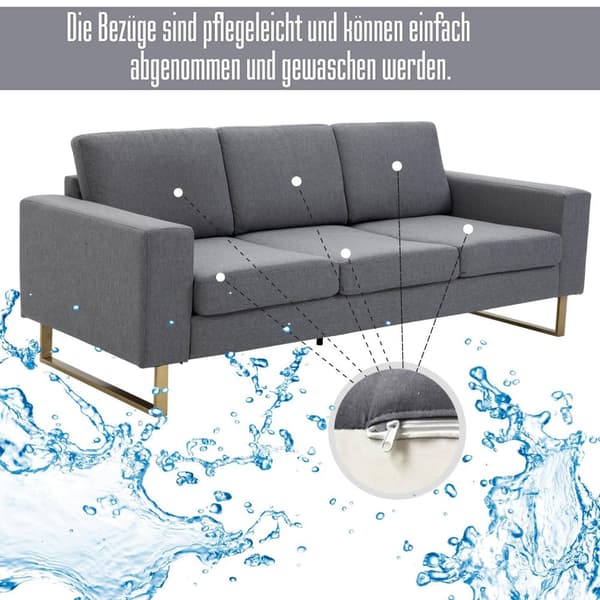 Polstret sofa 3-seters sofa stoff sofa sitteplasser TV lenestol pute armlen lin mørkegrå 200 x 82 x 78 cm