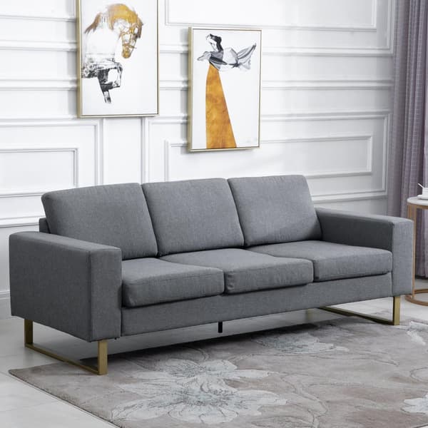 Polstret sofa 3-seters sofa stoff sofa sitteplasser TV lenestol pute armlen lin mørkegrå 200 x 82 x 78 cm