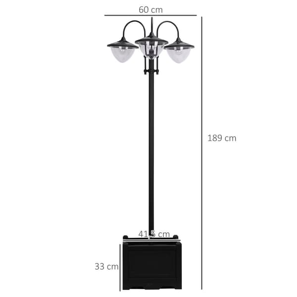 Solar lys havelampe 3-pandede lampe med urtepotte bund, vandtæt, rustfrit stål, 60x55x189cm
