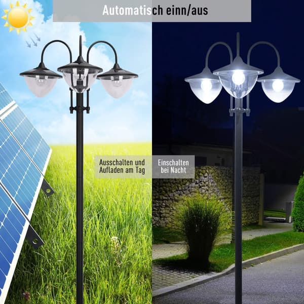 Solar lys havelampe 3-pandede lampe med urtepotte bund, vandtæt, rustfrit stål, 60x55x189cm