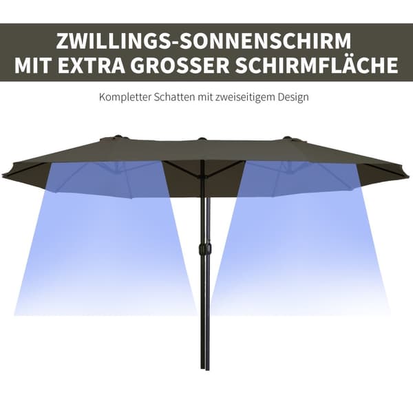 Dobbelt parasol haveparaply med håndsving, grå, oval, 460 x 270 x 240 cm