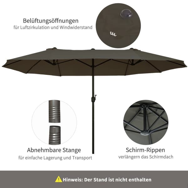 Dobbelt parasol haveparaply med håndsving, grå, oval, 460 x 270 x 240 cm