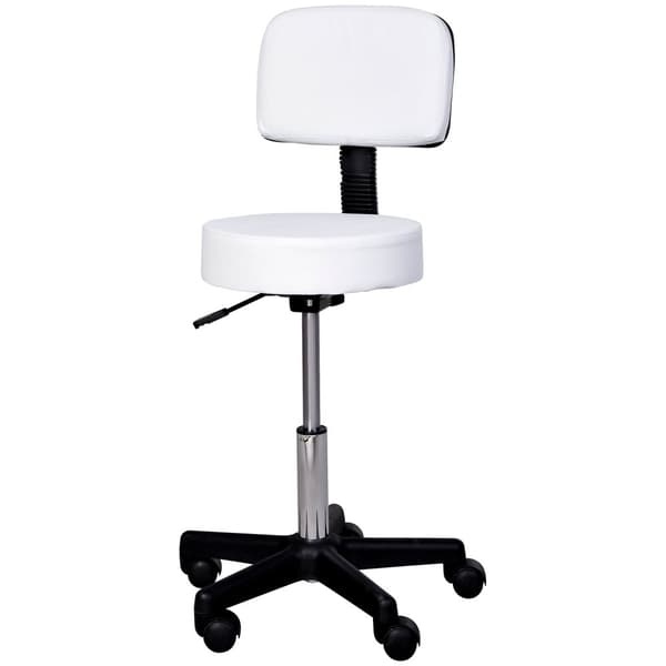 Arbeidskrakk rullekrakk svingbar krakk høydejusterbar med ryggstøtte, kontor, hvit, Φ35 x H72-84 cm