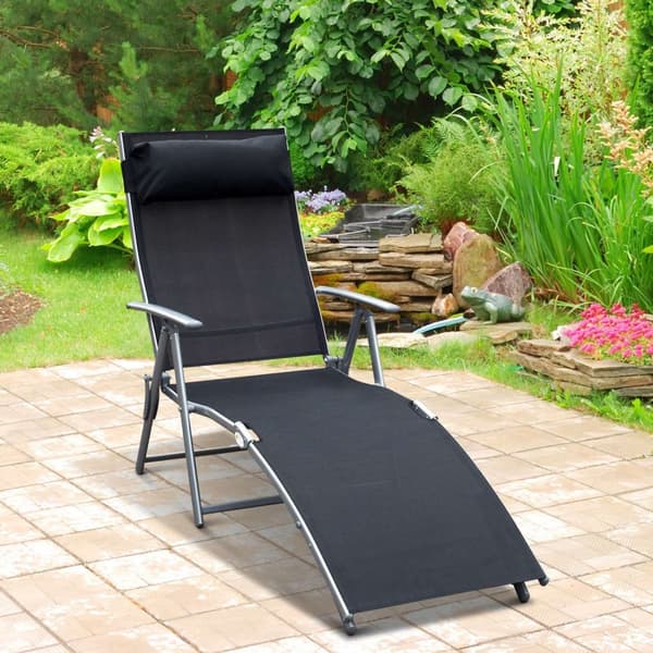 Solseng sammenleggbar strandseng hageseng med pute, metall + stoff, svart, 137x63,5x100,5cm