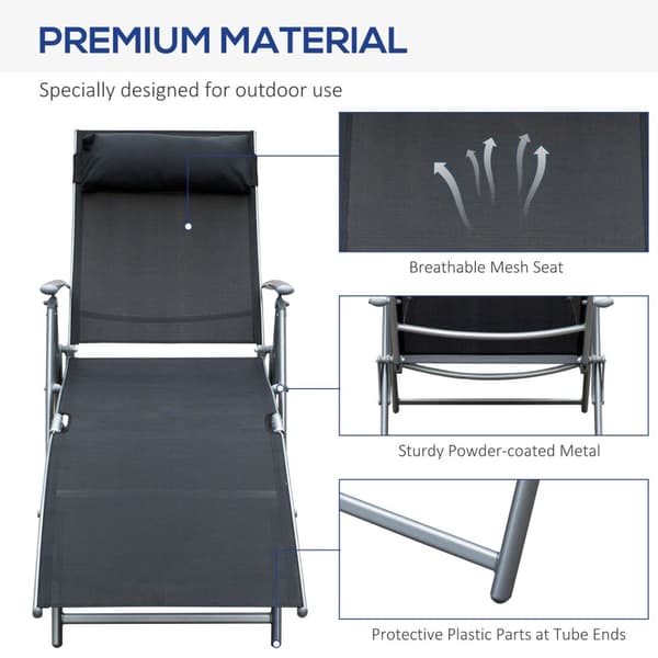 Solseng sammenleggbar strandseng hageseng med pute, metall + stoff, svart, 137x63,5x100,5cm