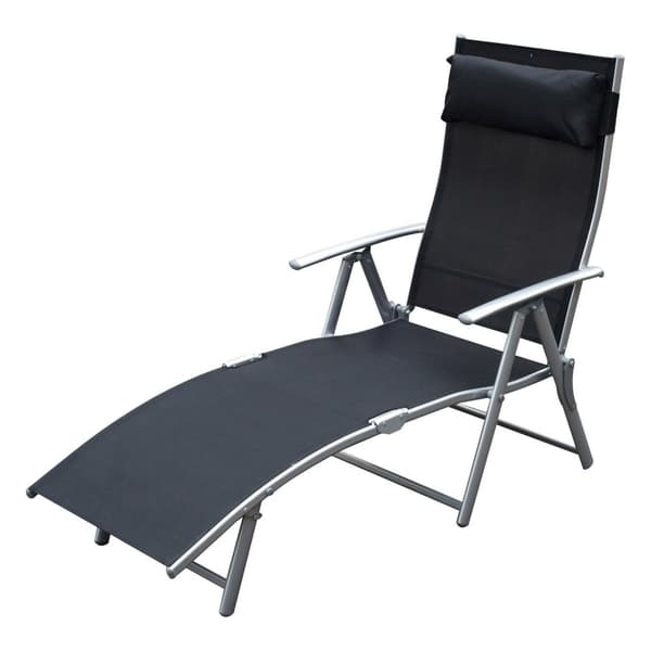 Solseng sammenleggbar strandseng hageseng med pute, metall + stoff, svart, 137x63,5x100,5cm