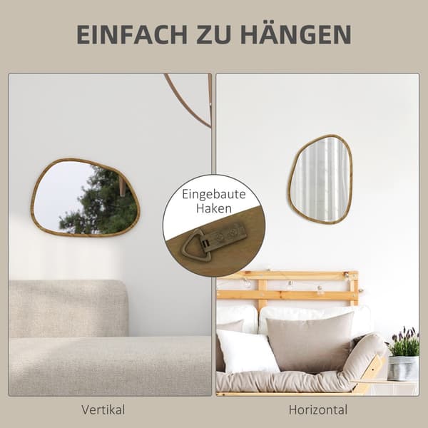 Väggspegel Asymmetrisk 80X60Cm Badrumsspegel Träram Antioxiderad Dekorativt Badrum Vardagsrum Hall Sovrum Naturligt