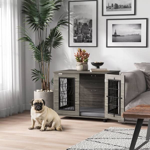 Hundebur Hundehuspute Låsbar Inngangsdør Hundekennel Netting Opptil 20 Kg Grå 80X56X63Cm