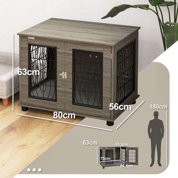 Hundebur Hundehuspute Låsbar Inngangsdør Hundekennel Netting Opptil 20 Kg Grå 80X56X63Cm