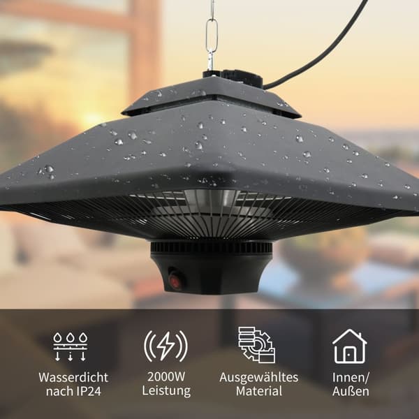 Terrassevarmer loftvarmer fjernbetjening LED belysning 2000W 43x43x25cm