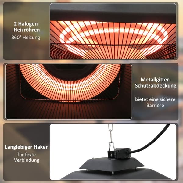Terrassevarmer loftvarmer fjernbetjening LED belysning 2000W 43x43x25cm