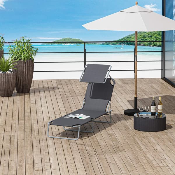 Solseng sammenleggbar hage solseng fluktstol strandseng med solbeskyttelse grå 187 x 58 x 36 cm