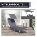 Miniatyrbilde 7 av 10: Solseng sammenleggbar hage solseng fluktstol strandseng med solbeskyttelse grå 187 x 58 x 36 cm